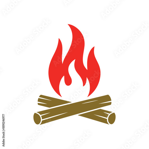 Campfire symbol bonfire vector icon, outdoor fire graphic for camping adventures, hiking trips, survival concepts, nature tourism branding and wilderness related design illustrations.