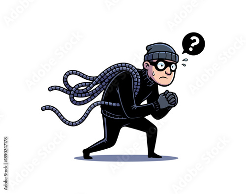 Cartoon Thief with Confused Expression.