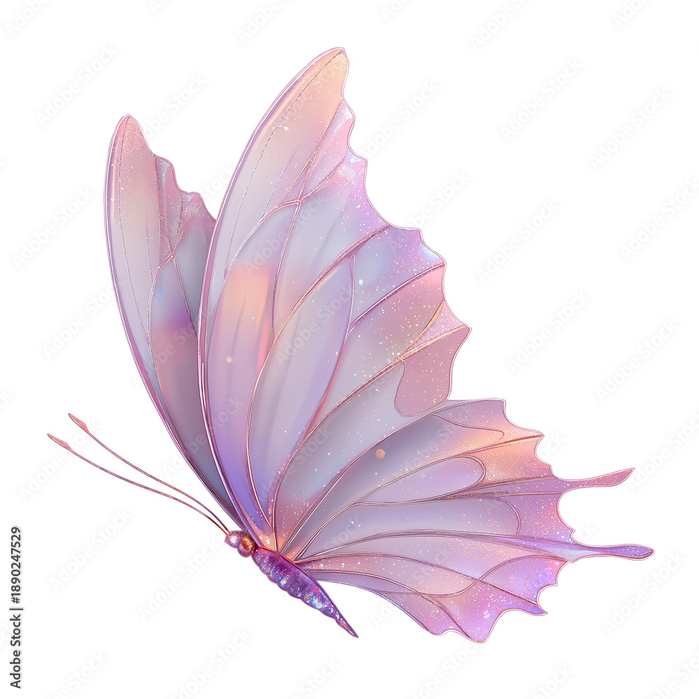 Fototapeta Iridescent Pink and Purple Butterfly PNG graphic image isolated on a transparent background