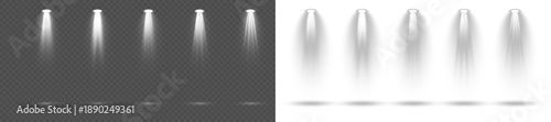 Quadro em tela Collection of white theatrical spotlights casting powerful light beams with atmo
