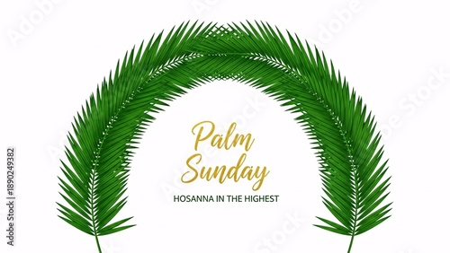 Palm sunday celebration with green palm leaves and hosanna text on white background