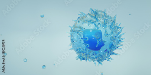 Killer T-cell or B-cell concept. White blood cells. Natural killer cell, medical and science concept background. 3D render