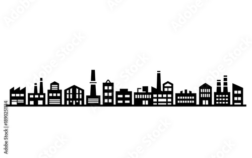 Industrial cityscape silhouette with factories and buildings.