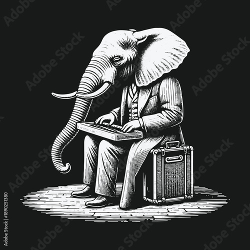 Elephantine Typist: A Surreal Fusion of Wildlife and Technology.
