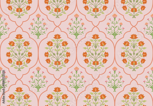 Traditional Mughal motif design illustrations seamless patterns with floral for fabric, textiles, clothing, wrapping paper.