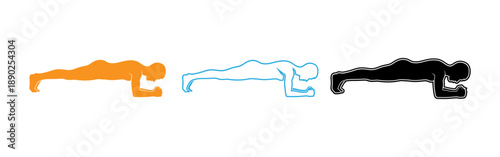 Three silhouettes of people doing push ups in different colors