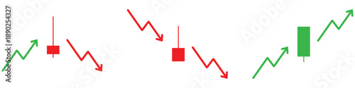 Trading candlestick icon vector. Candlestick charts for stock trading, simple line drawing icons. Market down and up symbol. Green or red candlestick chart for stock market vector illustration.