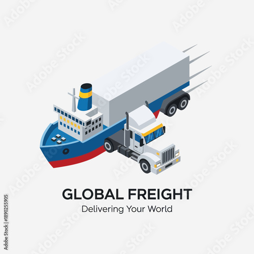 Global Freight Transportation by Ship and Truck.