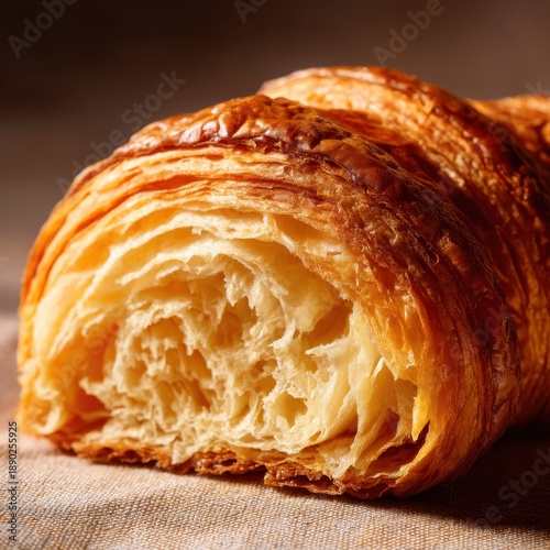 Wallpaper Mural Buttery croissant with flaky texture on wooden surface, bakery product closeup Torontodigital.ca