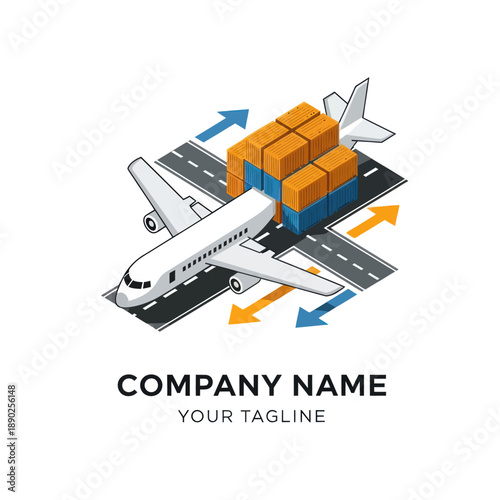 Airplane with Cargo on Runway Illustration.