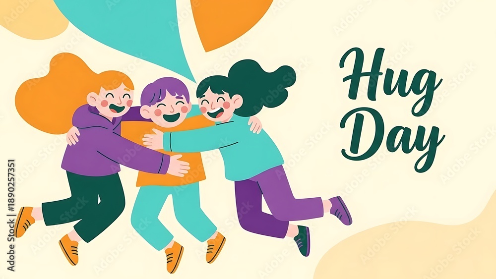 Fototapeta premium Happy friends hugging on hug day