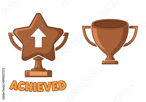 An illustration of a bronze trophy and star award on a white background