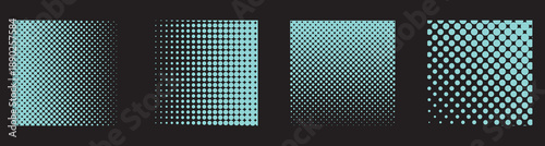 Abstract cyan halftone gradient patterns creating dynamic visual textures on a dark background