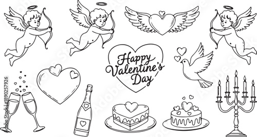 Valentine's day elements collection with cupids, hearts, and celebrations