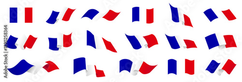 France flag set, French flag icon collection, 3D waving flag