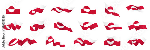 Greenland flag set, Greenland 3D waving flag icon collection