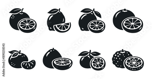 Monochrome citrus fruit illustrations on gradient background