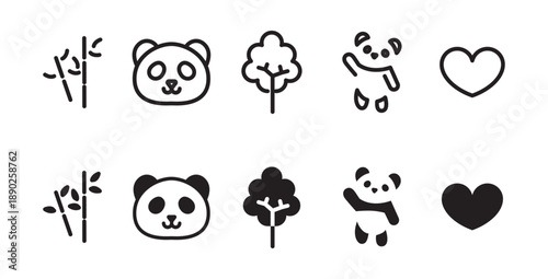 panda icon. bear. Animal line and flat icons set pack, editable stroke isolated on white, linear vector outline illustration, symbol logo template design style 