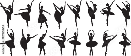 silhouettes of female salsa dancers in various dynamic and elegant poses set. vector illustration