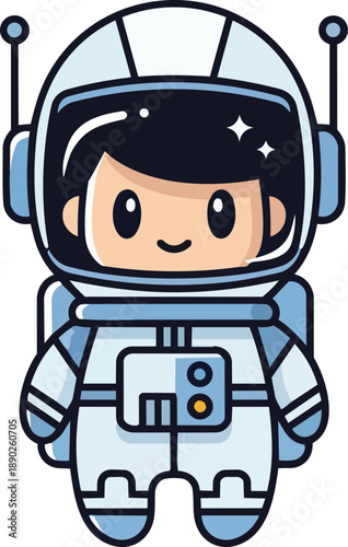 A cartoon astronaut character in a white space suit is standing in a plain environment