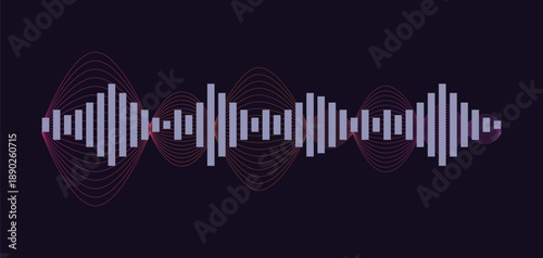 Vector music sound waves. Audio digital equalizer technology, console panel, musical pulse. Dark background