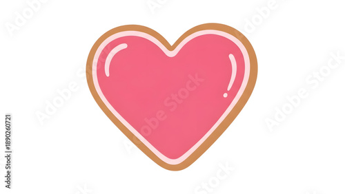Delicious pink heart shaped cookie with brown and white icing