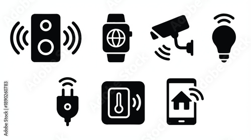 Smart home automation icons with wireless signals  technology symbols