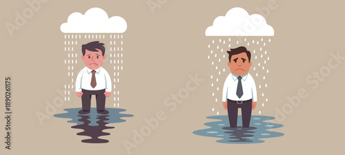 Businessman Overthinking Business Problems, Stress, Anxiety and Mental Exhaustion Concept Illustration. Stressed Man with Messy Thoughts, Overload Thinking and Mental Health Concept Vector
