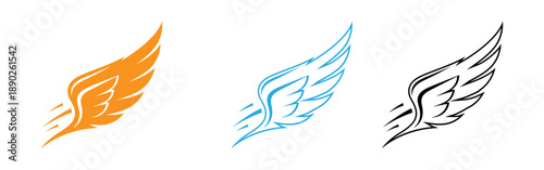 Wing logos in orange blue and black