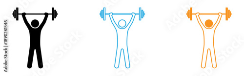 Stick figures lifting weights in different colors