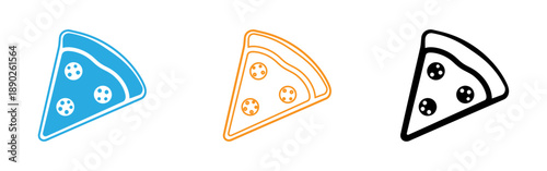 Three colored pizza slices with toppings