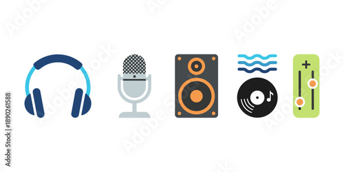 Audio music equipment icons for sound production
