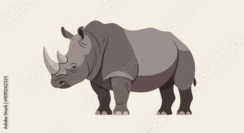 Illustration of a gray rhinoceros standing on a white background.
