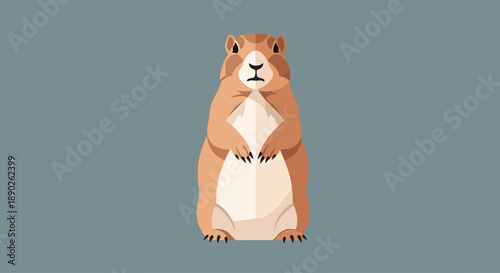 Illustration of a cute standing prairie dog with a neutral expression on a blue background.