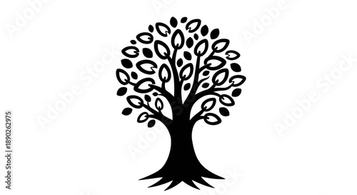 A simple yet elegant graphic design representing a stylized tree with a lush, full canopy