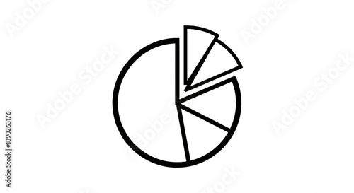Simple black outline pie chart icon showing data segmentation and analysis