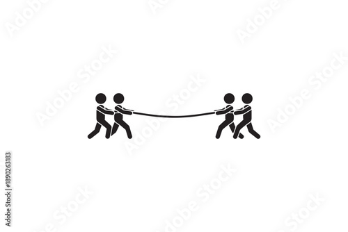 Tug of war game between two teams of stick figures represents competition and challenge in business