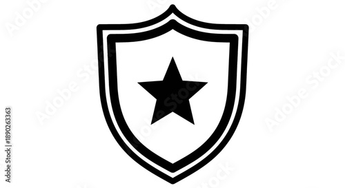 Black and white minimalist icon of a shield with a star at its center