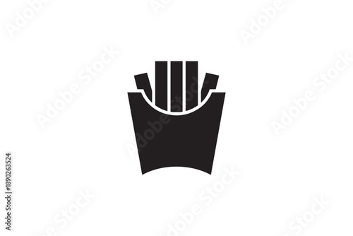 Black silhouette of french fries in a classic carton, delicious snack item