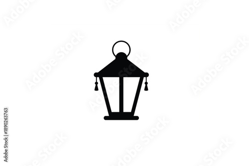 Minimalist lantern silhouette icon with hanging tassels for cultural festivals and holiday decoration
