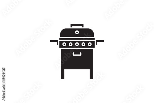 Black silhouette icon of a gas barbecue grill on a white background