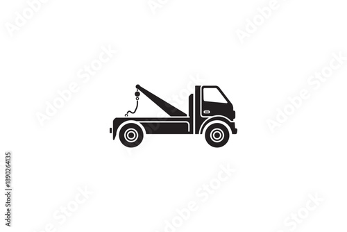 Tow truck icon silhouette isolated on white background, compact wrecker for car recovery and towing services