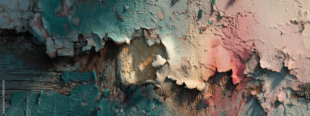 Fototapeta premium Textured Surface of Peeling Paint in Vintage Colors with Abstract Ghostly Patterns and Textures