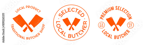 Butcher Knife. Butchery symbol, icon logo, sign signage. Silhouette two butcher knives. Cleaver Knife. Template sign knife, shop market, butchery design, tag label, banner sticker. Vector Illustration