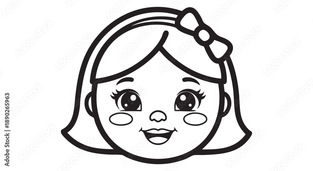 Obraz premium A cartoon girl's face with a bow in her hair viewed from the front