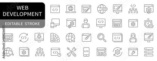 Web development and web design simple line icons set. vector