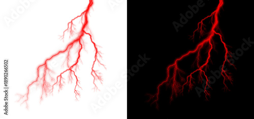 Fotografía Vibrant red lightning bolts electrify transparent and black backgrounds energeti