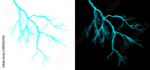 Фотография Electric cyan lightning bolts electrify transparent and black backgrounds vibran