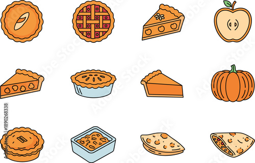 Vector Illustration Set of Homemade Apple Pies, Pumpkin Treats, and Baked PastriesVector Illustration Set of Homemade Apple Pies, Pumpkin Treats, and Baked Pastries