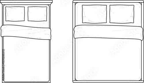 A detailed, top-down view of two beds showcases interior design, highlighting the comfort and tranquility of bedroom spaces.
